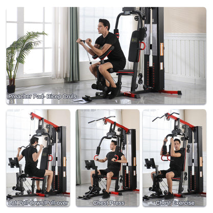 Fitvids Multifunctional Home Gym Equipment with 160 lbs Weight Stack, Full Body Workout Weight Machine, Strength Training Exercise Equipment with Pulley System & Leg Press, All-in-One Workout Station