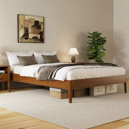 Merax Full Size Solid Dry Bamboo Wood Platform Bed, Mid-Century Minimalist 15" High Bed Frame with Wood Slat Metal Support, No Box Spring Needed, Easy Assembly (No Headboard), Brown