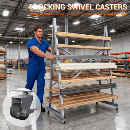 WUGEBA Floor Standing Lumber Horizontal Storage Rack-7 Tiers, Heavy-Duty Metal Adjustable Arms Pallet Racking, Up to 2500 Lbs, Free Standing Bar Storage Cantilever Rack for Basement