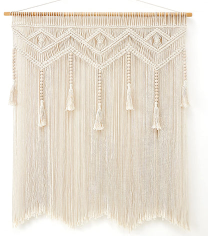 Mkono Macrame Wall Hanging Large Boho Decor Woven Wall Tapestry Chic Art Tassel Christmas Decoration for Backdrop over Bed Bedroom Nursery Dorm Classroom, Including Hanging Rod, 33''W x 42''H