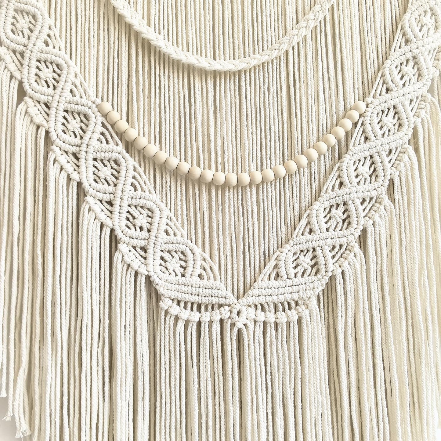 guzhiou Large Macrame Wall Hanging, 27'' W x 36'' L Boho Art Tapestry Wall Decor for Urban entryway,Living Room,Bedroom Decor, headboard Woven, Big Fiber Art Over Couch (Wood Bead)