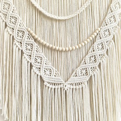 guzhiou Large Macrame Wall Hanging, 27'' W x 36'' L Boho Art Tapestry Wall Decor for Urban entryway,Living Room,Bedroom Decor, headboard Woven, Big Fiber Art Over Couch (Wood Bead)