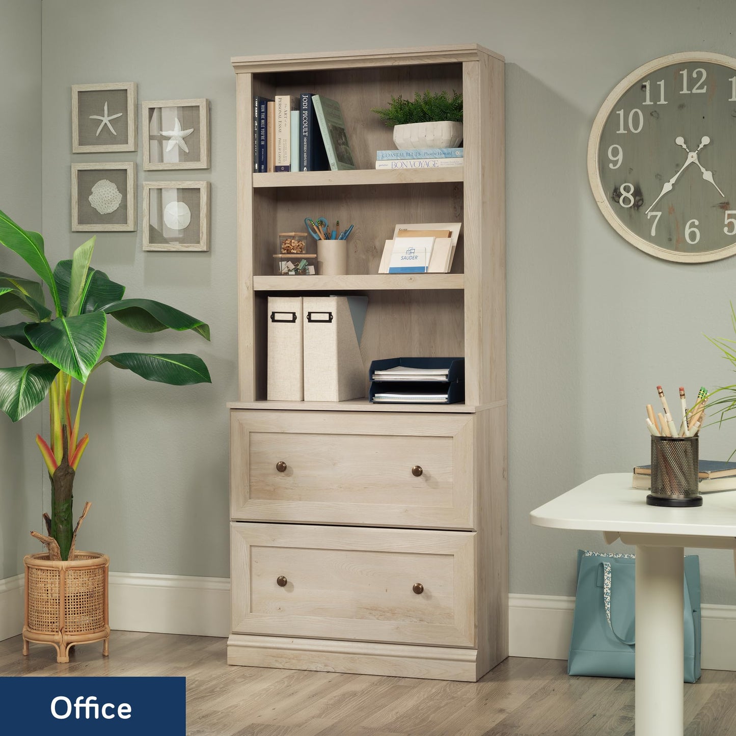 Sauder Miscellaneous Storage Library, Chalked Chestnut Finish