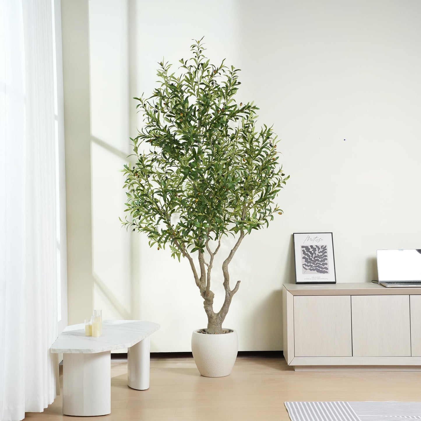 7.9 Feet Artificial Olive Tree with Lush Leafy Foliage in Large Decoration Planter Faux Fake Plants for Home Office Decor Suitable for Indoor Outdoor Use