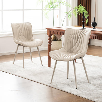 YOUTASTE Cream Dining Chairs Set of 2, Mid Century Modern Comfy Kitchen Chair, Upholstered Faux Leather, Cream Metal Legs, Armless Accent Chairs for Bedroom Vanity Lounge