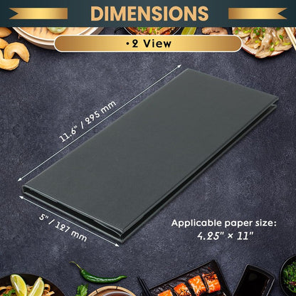 AMGSH 12 Pack 2 View Menu Holder Menu Covers 4.25" x 11" | Black Leather Menu Sleeves Book Style for Restaurant Coffee Bars Wine List