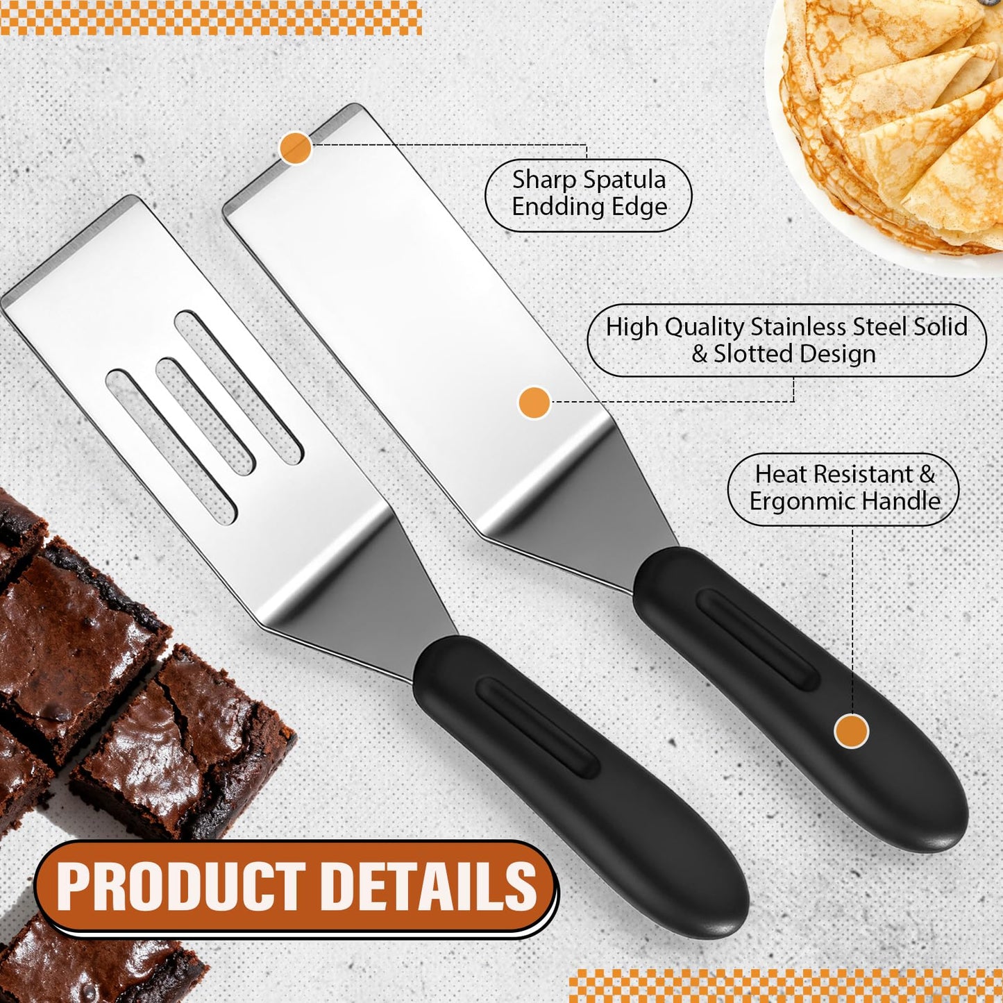 LemonRoad 10 Pcs Small Metal Spatula Mini Stainless Steel Spatula for Kitchen Cooking Serving and Turning Ideal for Brownie Pancakes Desserts Cookie Eggs Lasagna
