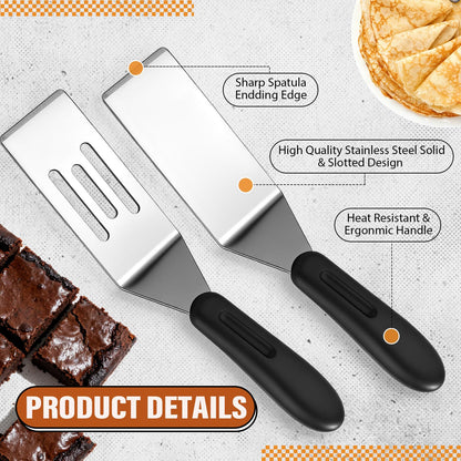 LemonRoad 10 Pcs Small Metal Spatula Mini Stainless Steel Spatula for Kitchen Cooking Serving and Turning Ideal for Brownie Pancakes Desserts Cookie Eggs Lasagna