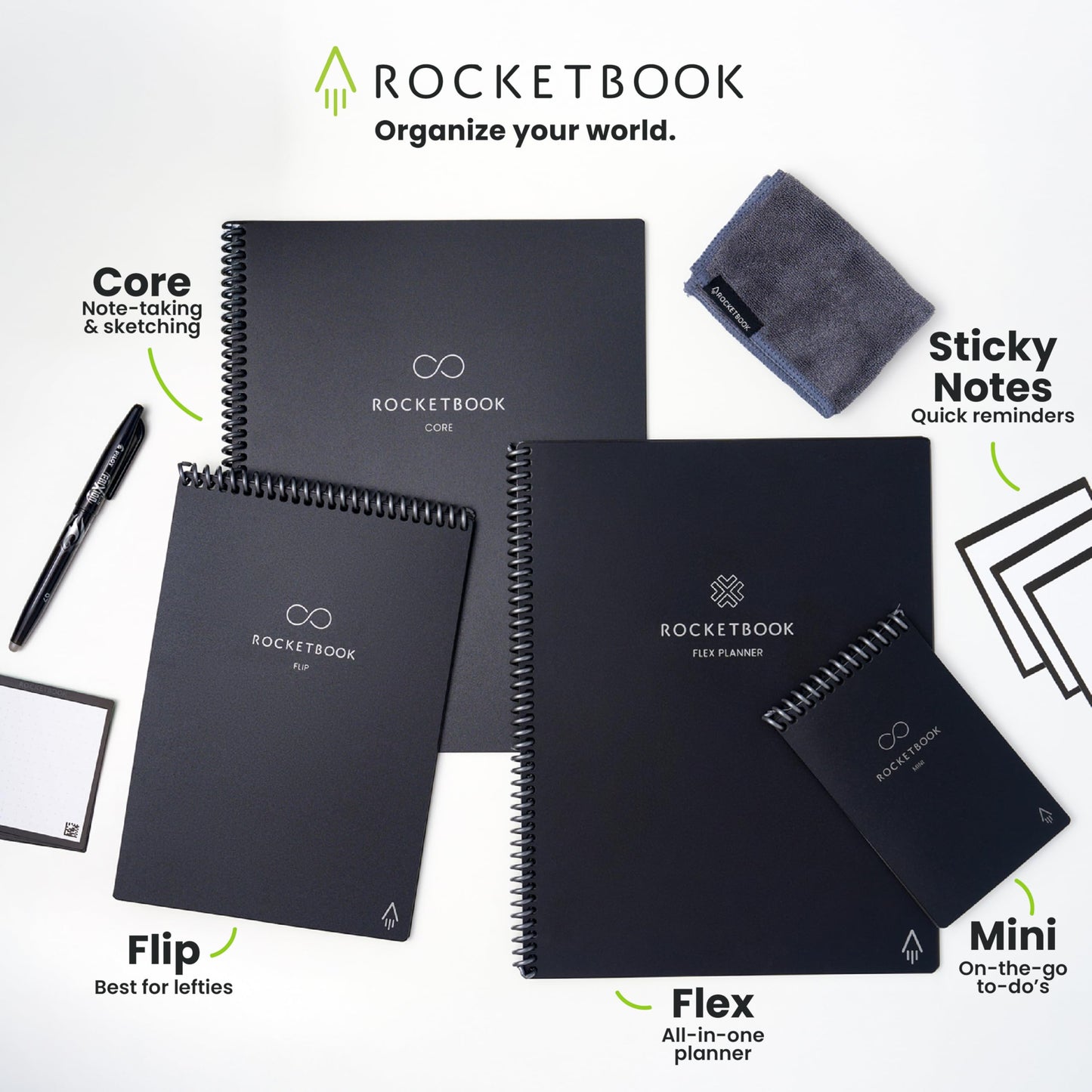 Rocketbook New Core Reusable Spiral Notebook, Letter Size 8.5x11, Black - Lined Pages, App-Connected, Erasable, Durable Cover, Ideal for School, Work, and Creative Projects