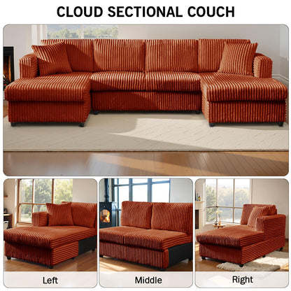 123" U-Shaped Modular sectional Sofa, Two L-Shape Chaise with 2 Cloud Couch sectional with Two Pillows, couches for Living Room (Darkbrown)