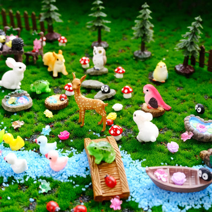 DEERSJUMP 111 Pcs Mini Garden Accessories Decorations Outdoor Kit Resin Mini Figurines Owl Bunny Squirrel and More for Miniature Garden, Yard, DIY Village Decoration