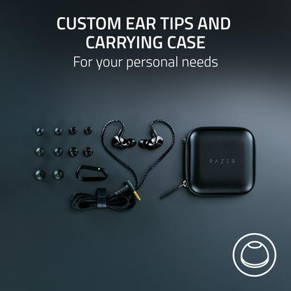 Razer Moray in-Ear Monitor for All-Day Streaming: Clear, Full-Range Audio - Comfortable Fit - Low Profile Design - Sound Isolating Earbuds - Detachable Over-Ear Wire - Custom Ear Tips & Case - Black
