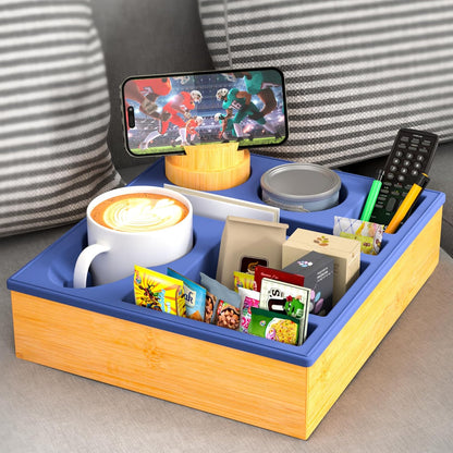 Couch Cup Holder Tray - Silicone Beach Caddy with Cup Holder, Sofa and Bed Drink Holder, Blue