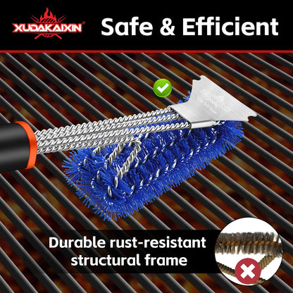 XUDAKAIXIN Grill Brush and Scraper, Safe Nylon Bristles Barbecue Outdoor Grill Brush for Cooled Grates, Extra Strong BBQ Cleaner Accessories (Blue)