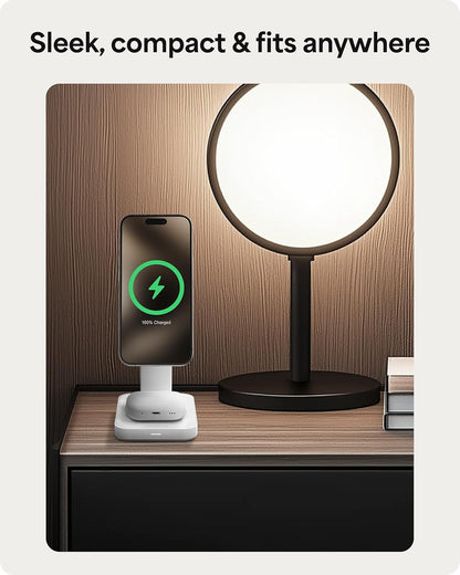 Mophie Snap+ 3-in-1 Wireless Charging Stand - MagSafe & Qi2 Certified, Compatible w/iPhone 17/16/15/14/13/12, Apple Watch, AirPods - Multi-Device Magnetic Charging Station, Eco-Friendly Design, White