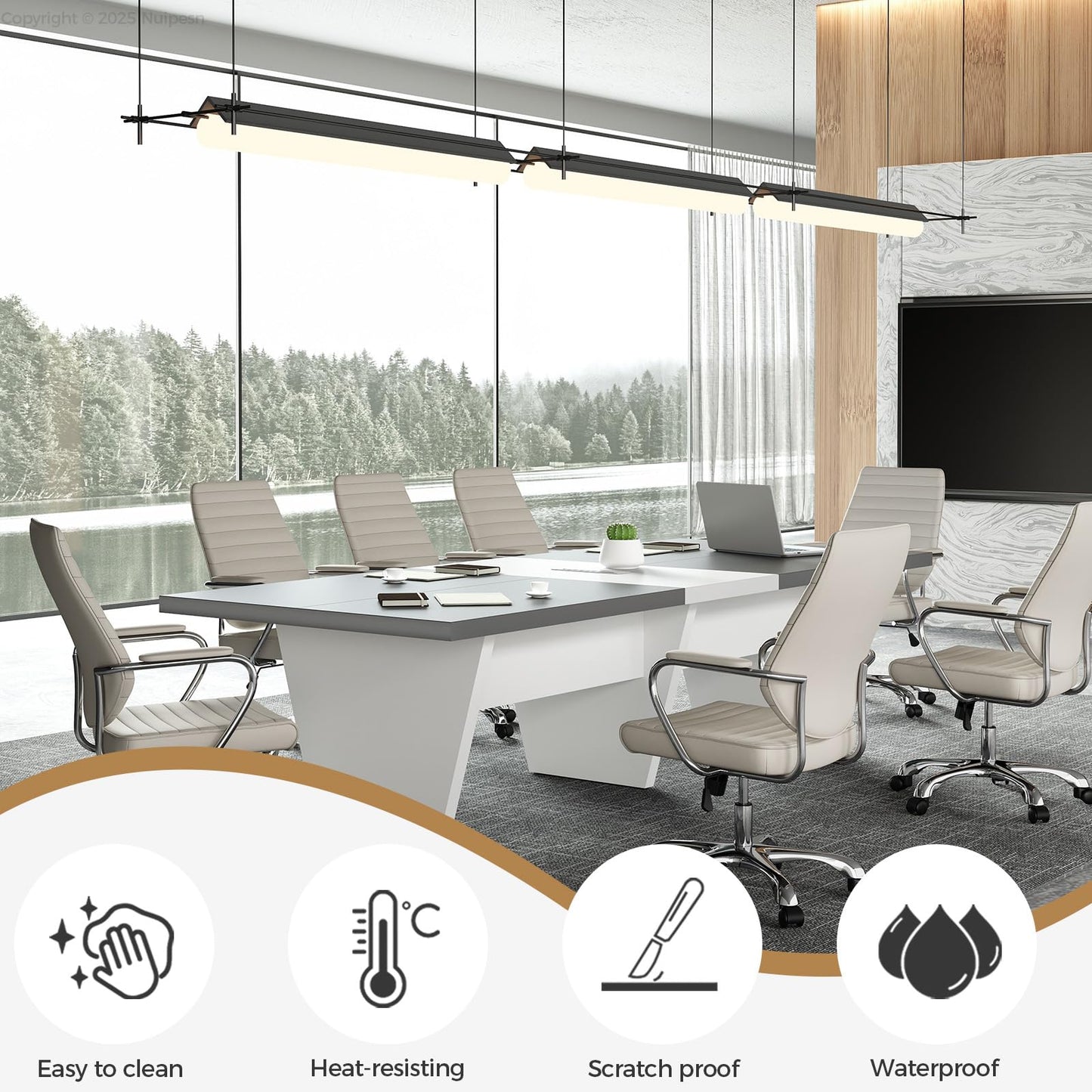 Nuipesn 10-ft Rectangular Conference Table, 119" Modern Boardroom Table for 10-12 People, 2" Thick Top with Center Cable Grommet, Two-Tone Dark Gray & White