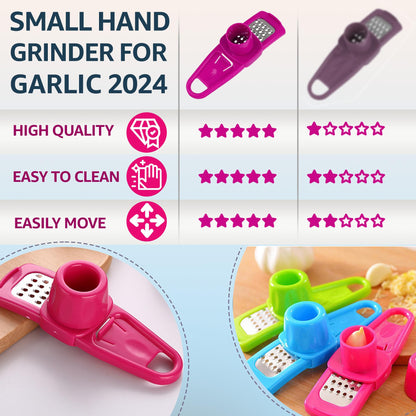 Landkitch-Garlic Grinder (2 Pack)-Hand Garlic Grinder-Small Hand Grinder for Garlic-Garlic Slicer-Garlic Mincer-2025 New Hand Press Garlic Chopper-Garlic Press Hand Specialty Tools (Green + Pink)