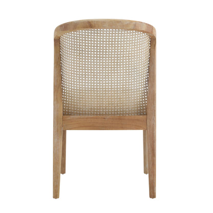 Christopher Knight Home Lilia Dining Chairs Set of 2, Modern Dining Chair with Fabric Upholstery, Rubberwood Frame Kitchen Chairs with Cane Webbing, Extra Seat for Dining Room, Beige + Natural