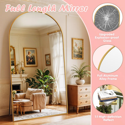 Novlux Full Length Mirror, 81" x 41" Arched Full Body Mirror Large Standing Floor Mirrors, Mirrors for Bedroom, Bathroom, Living Room Standing or Wall Leaning, Gold