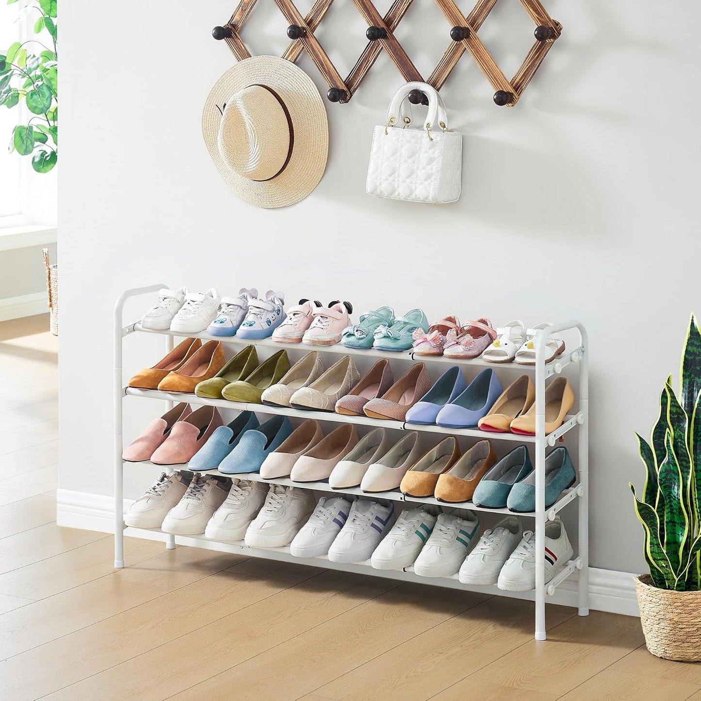 Closet,4 28 42, 24 Gewudraw Shoe Rack for Tier Shoe Organizer, Metal Shelf Can Expandable to for Bedroom, Entryway