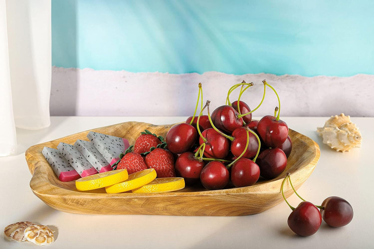 Top Plaza Wood Fruit Bowl, Storage Baskets for Bread, Fruit, Snacks, Unique Irregular Wooden Art Decor for Kitchen