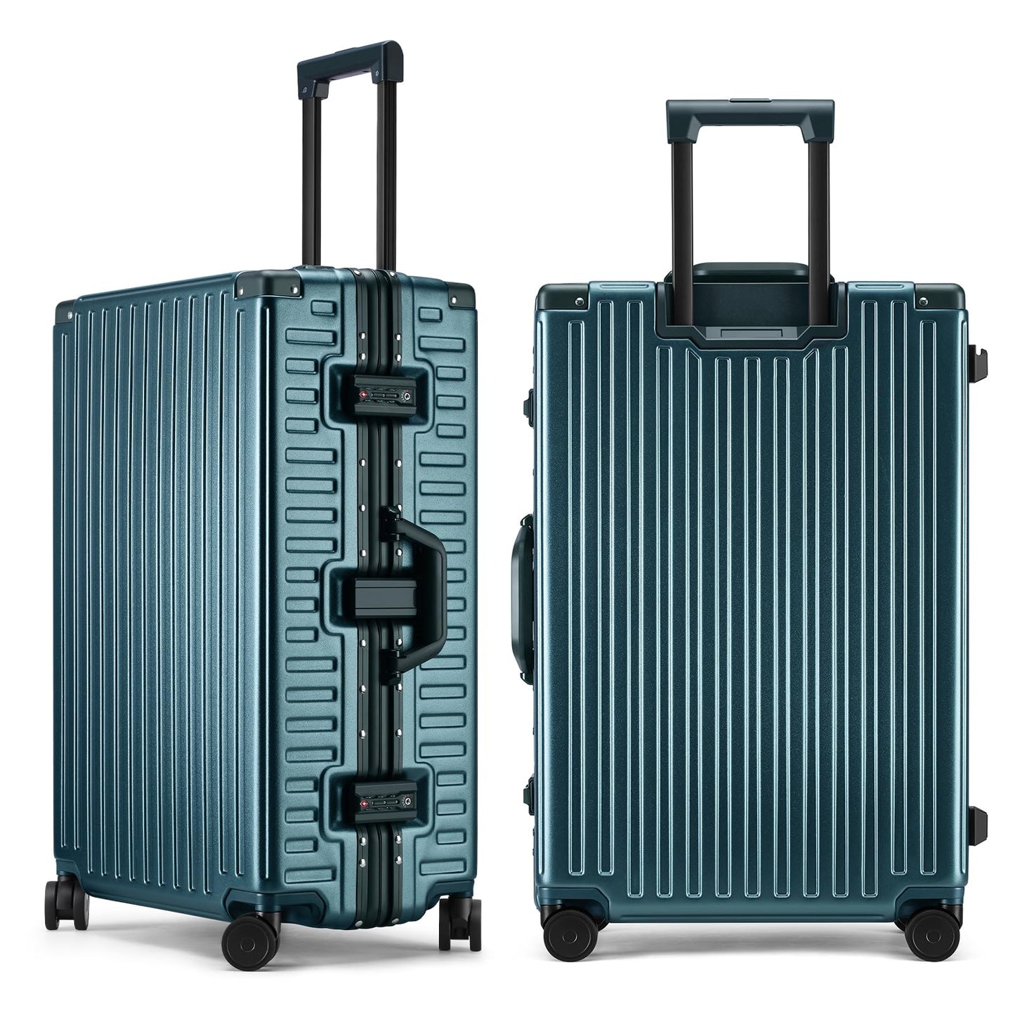 ROAMING Zipperless Luggage 26 Inch with Aluminum Frame, Checked-Large Lightweight 3-Layer PC Hard Shell Suitcase with Spinner Wheels, Metal Travel Luggage with Three TSA Locks, Dark Night Green