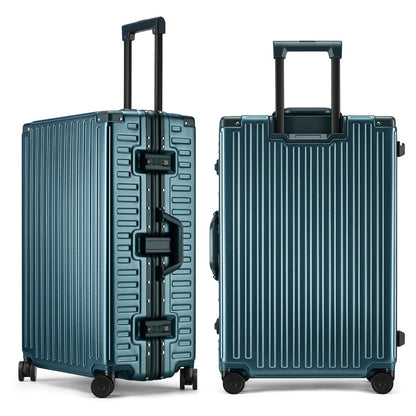 ROAMING Zipperless Luggage 26 Inch with Aluminum Frame, Checked-Large Lightweight 3-Layer PC Hard Shell Suitcase with Spinner Wheels, Metal Travel Luggage with Three TSA Locks, Dark Night Green