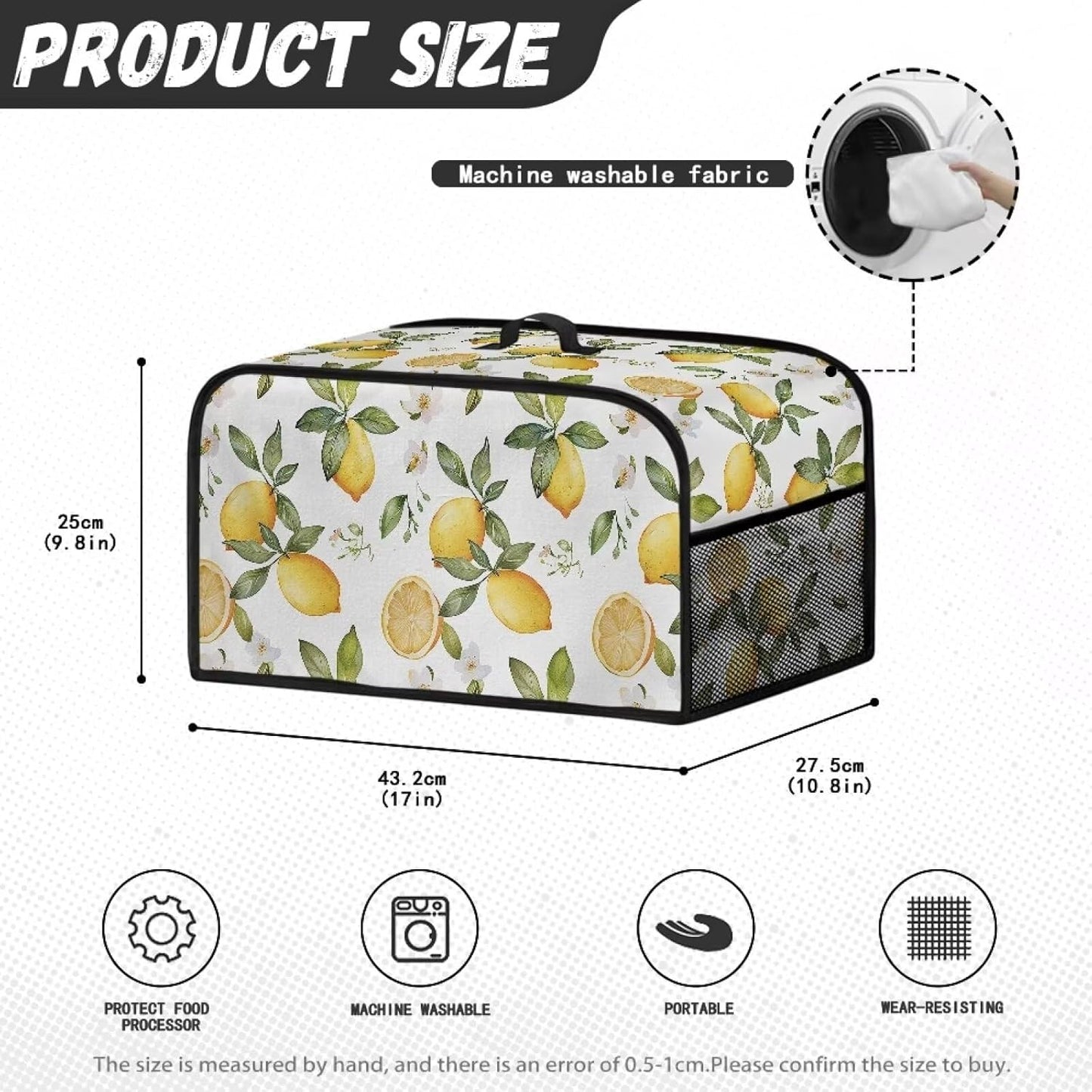Crock for Pot Cover 6-8 qt, Yellow Lemon Slow Cooker Dust Cover with Pocket for Accessories