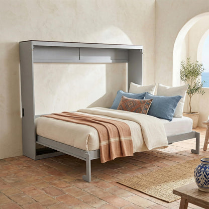 Merax Queen Murphy Bed Wall Bed with USB Ports, Foldable Cabinet Bed Frame, Space Saving Hideaway Bed with Wooden Slats, No Box Spring Required for Guest Room, Apartment, Queen