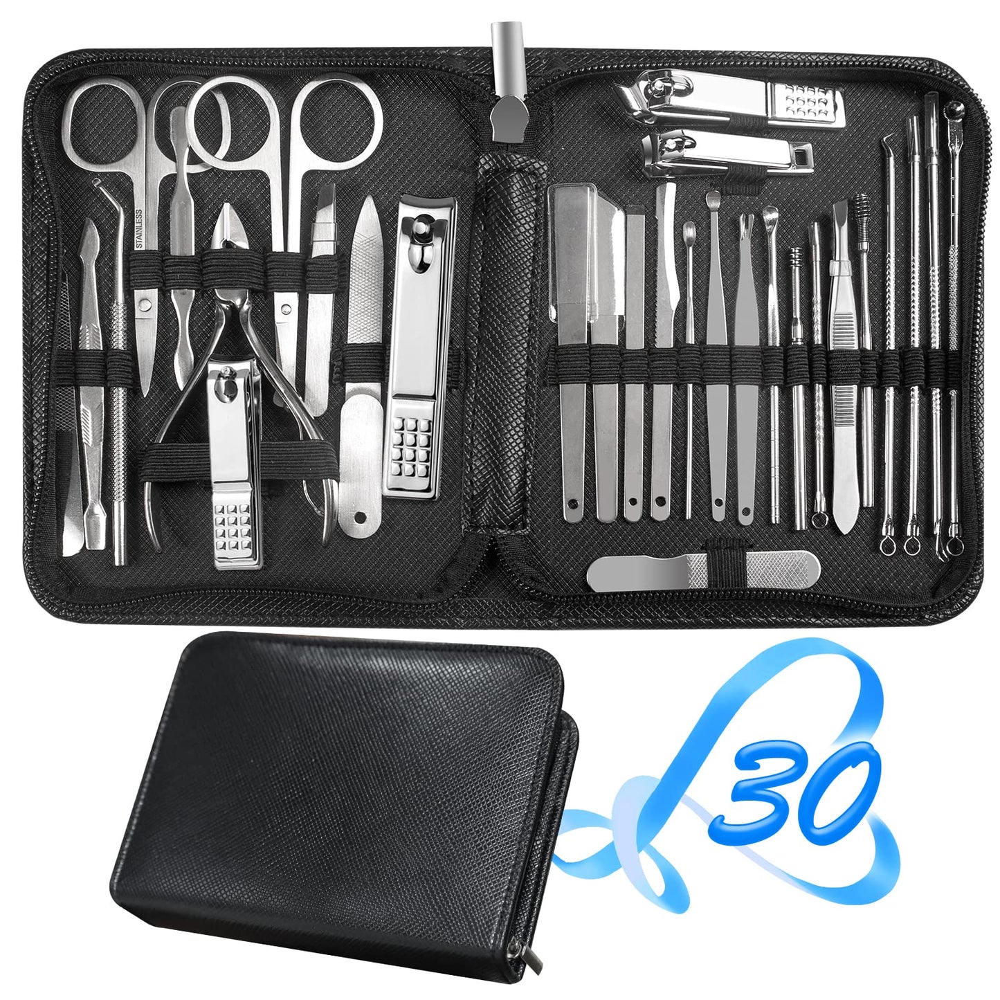 Manicure Set 30 in 1 Nail Clipper set, REDFLOW nail clippers, fingernail & toenail clippers, Manicure Tools, pedicure tools, Suitable for Travel Manicure Kit, Nail Set Kit With Everything Profe
