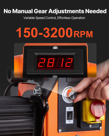 VEVOR 1.5 HP Wood Lathe, 16 x 40 in Wood Lathe Machine with 150 to 3200 RPM Variable Speed Brushless DC Motor Cast Iron Body Tool Rest for Medium to Large Projects Woodworking