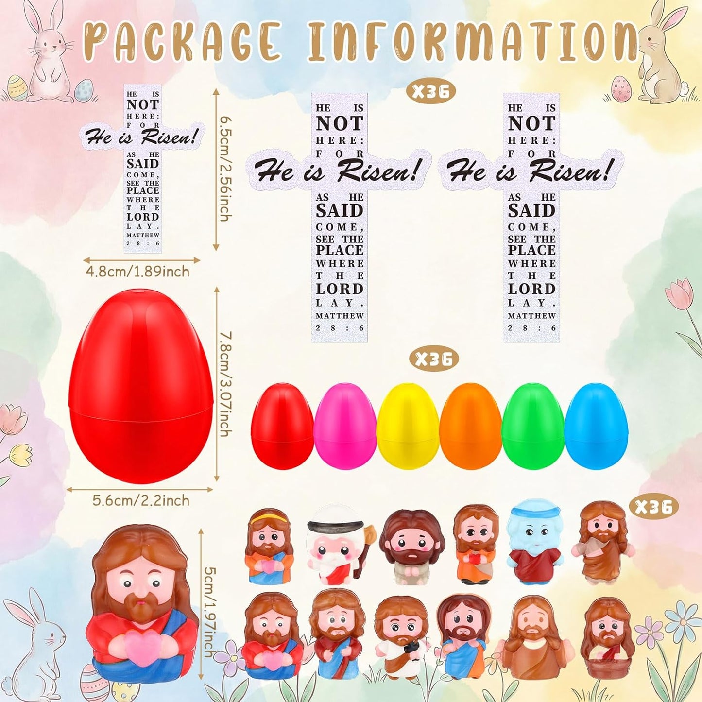 Novabright Easter Egg Set - 36 Colorful Eggs with Jesus Figures & Scripture Stickers for Church Hunts