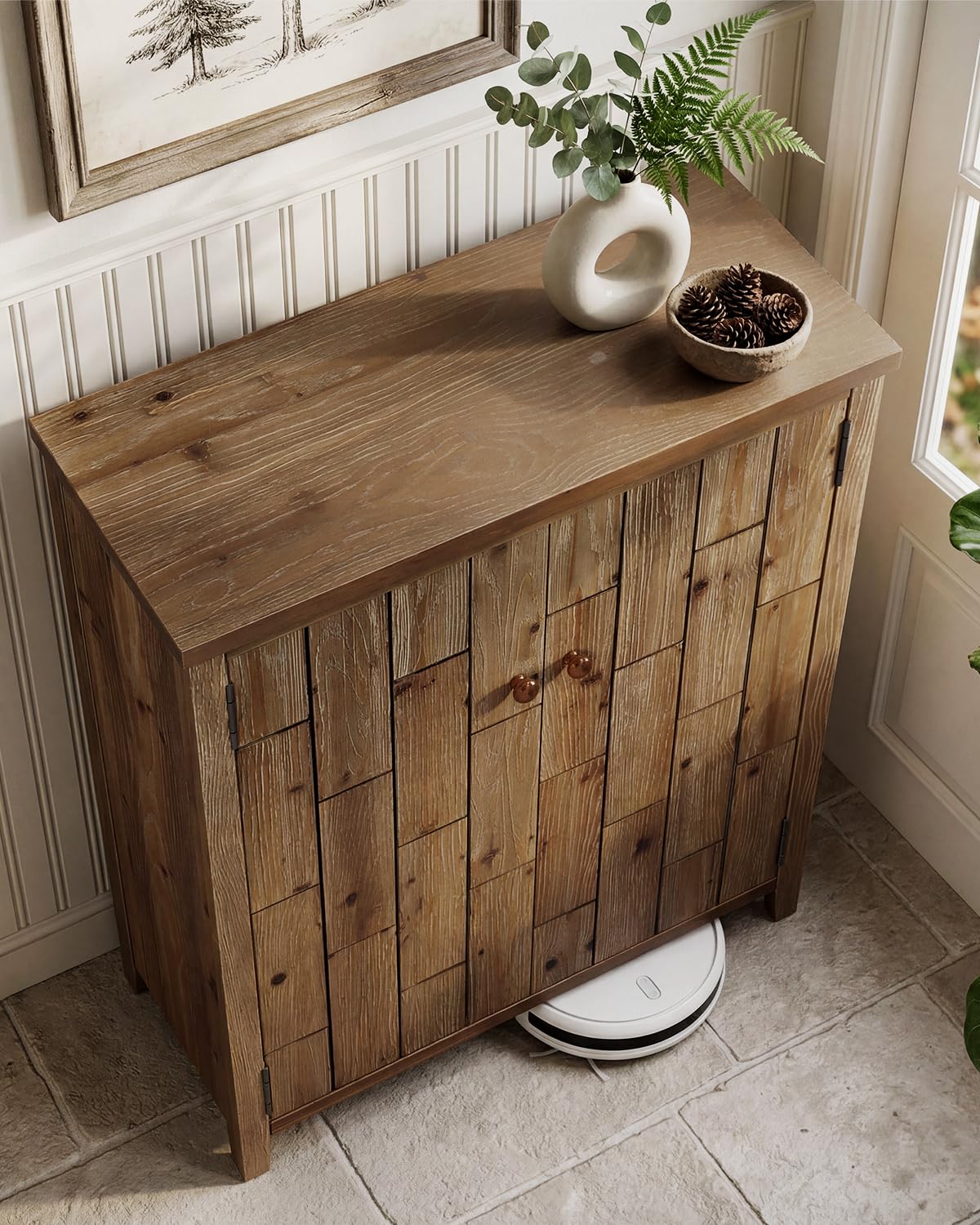LITTLE TREE Solid Wood Shoe Cabinet with Doors, 6-Tier Tall Shoe Cabinet for Entryway, Farmhouse Freestanding Shoe Storage with Adjustable Shelves, Shoe Storage Cabinet for Entrance, Rustic Brown