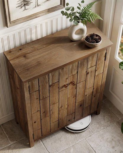 LITTLE TREE Solid Wood Shoe Cabinet with Doors, 6-Tier Tall Shoe Cabinet for Entryway, Farmhouse Freestanding Shoe Storage with Adjustable Shelves, Shoe Storage Cabinet for Entrance, Rustic Brown