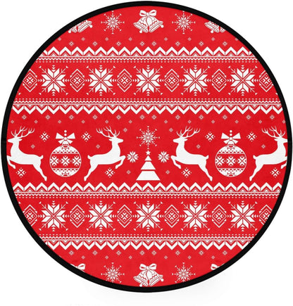 Christmas Boho Round Rug, Merry Christmas Area Rug for Bedroom Living Room, Non-Slip Floor Mat Carpet
