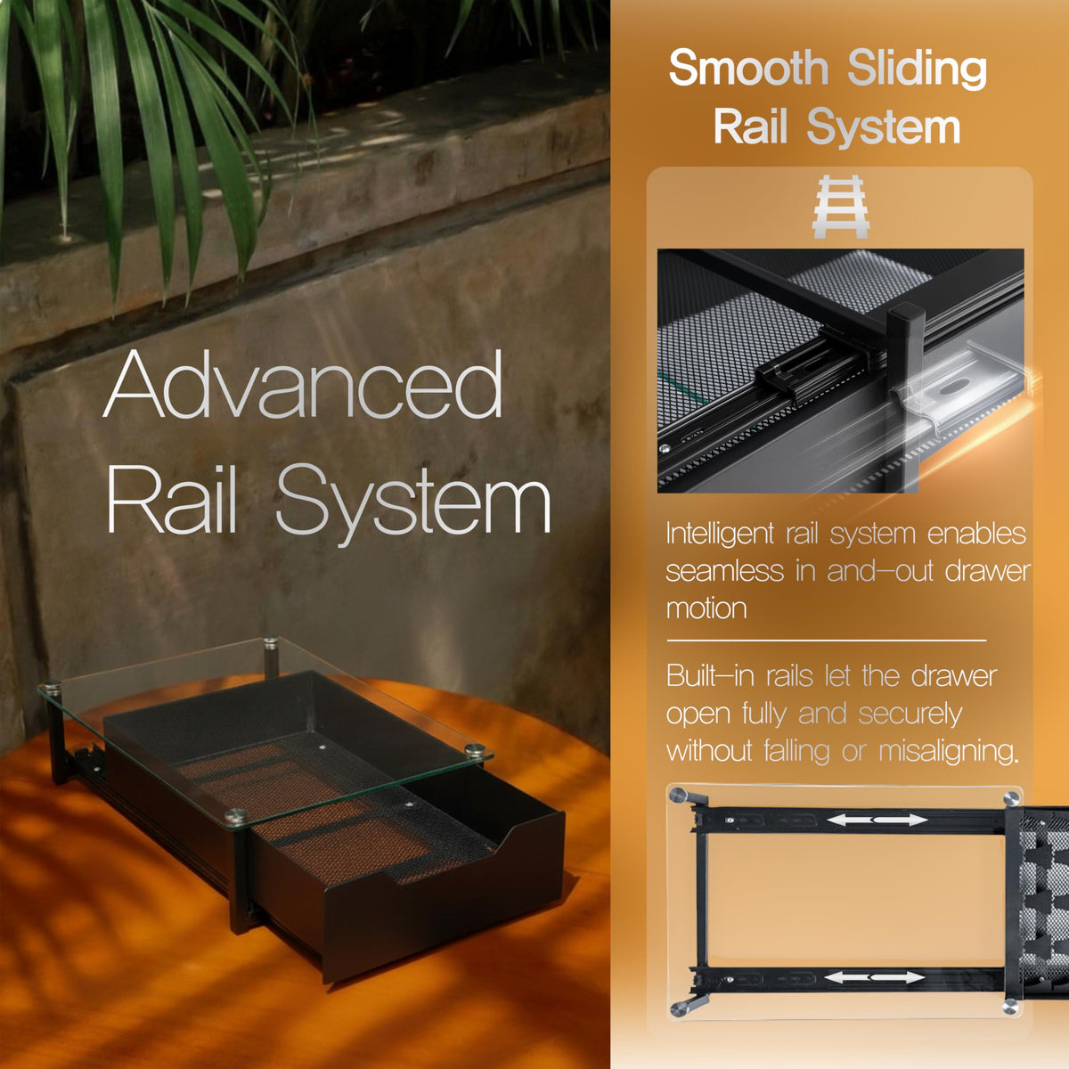 Coffee Pod Holder with Rail Drawer Compatible with Nespresso Vertuoline and K-cups Capsule - 40 Pods Capacity Tempered Glass and Anti-Slip Base Metal Coffee Pods Organizer 16.14x11.81x3.94
