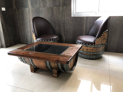 Wine Barrel Wood-Glass Coffee Table