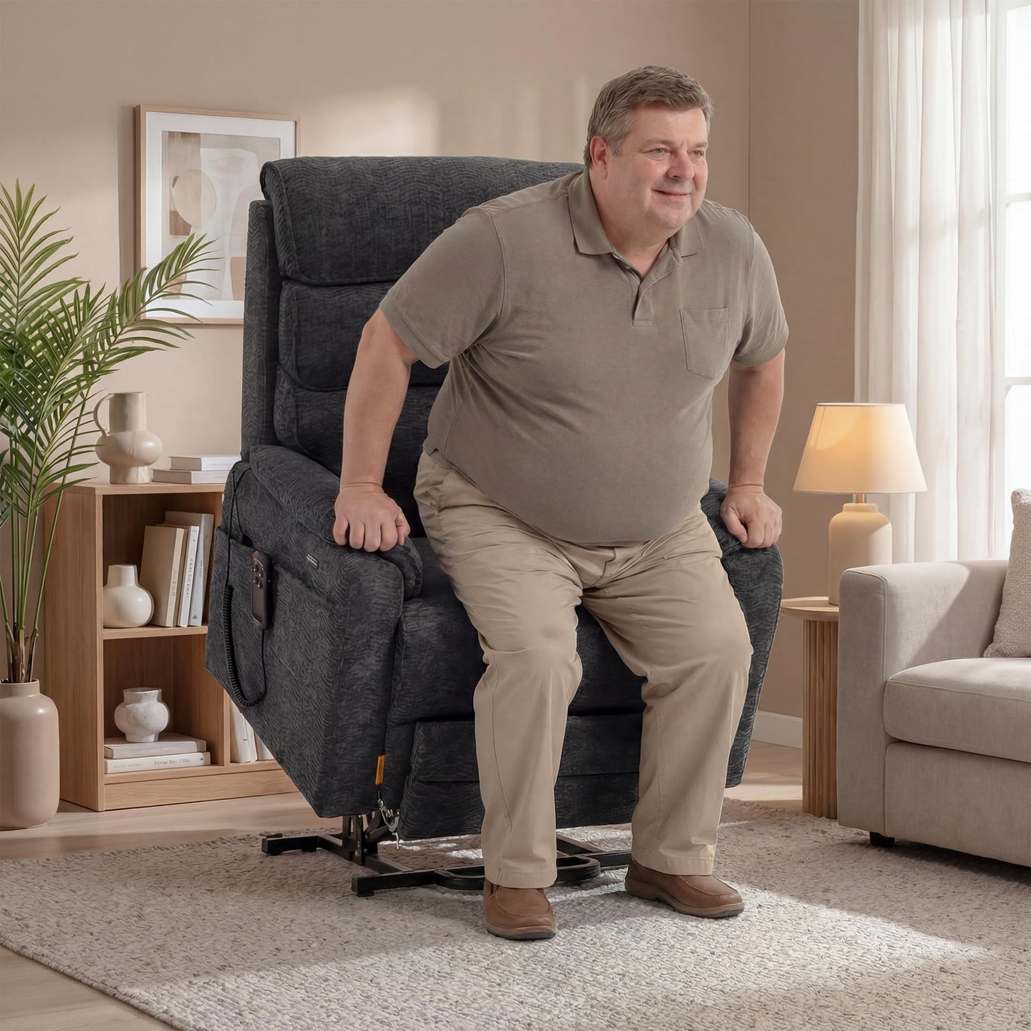 DYNOX 400 LBS Big Tall Man Large-Wide Power Dual Motor Lift Recliners Chairs for Elderly, Lay Flat Lift Chair with Infinite Positions, Heat & Massage, Extended Footrest (9298L, Chenille, Grey)