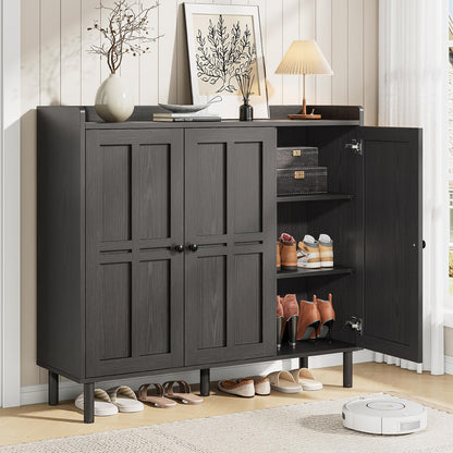 ONBRILL Shoe Cabinet with 3 Doors and Adjustable Shelves, 30 Pairs Shoe Storage Cabinet, 40 Inch Tall Farmhouse Shoe Rack Shoe Organizer Cabinet for Entryway Living Room Closet, Black