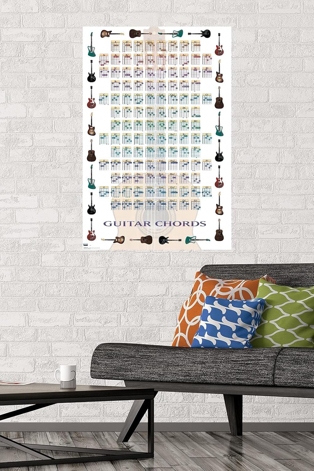 Trends International Guitar Chords II Wall Poster - Learn to Play Guitar, 22.375" x 34", Poster & Mount Bundle