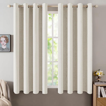 MIULEE Linen Texture Curtains - 100% Blackout Thermal Insulated Drapes | Beige, 52x45 Inch (2 Panels)