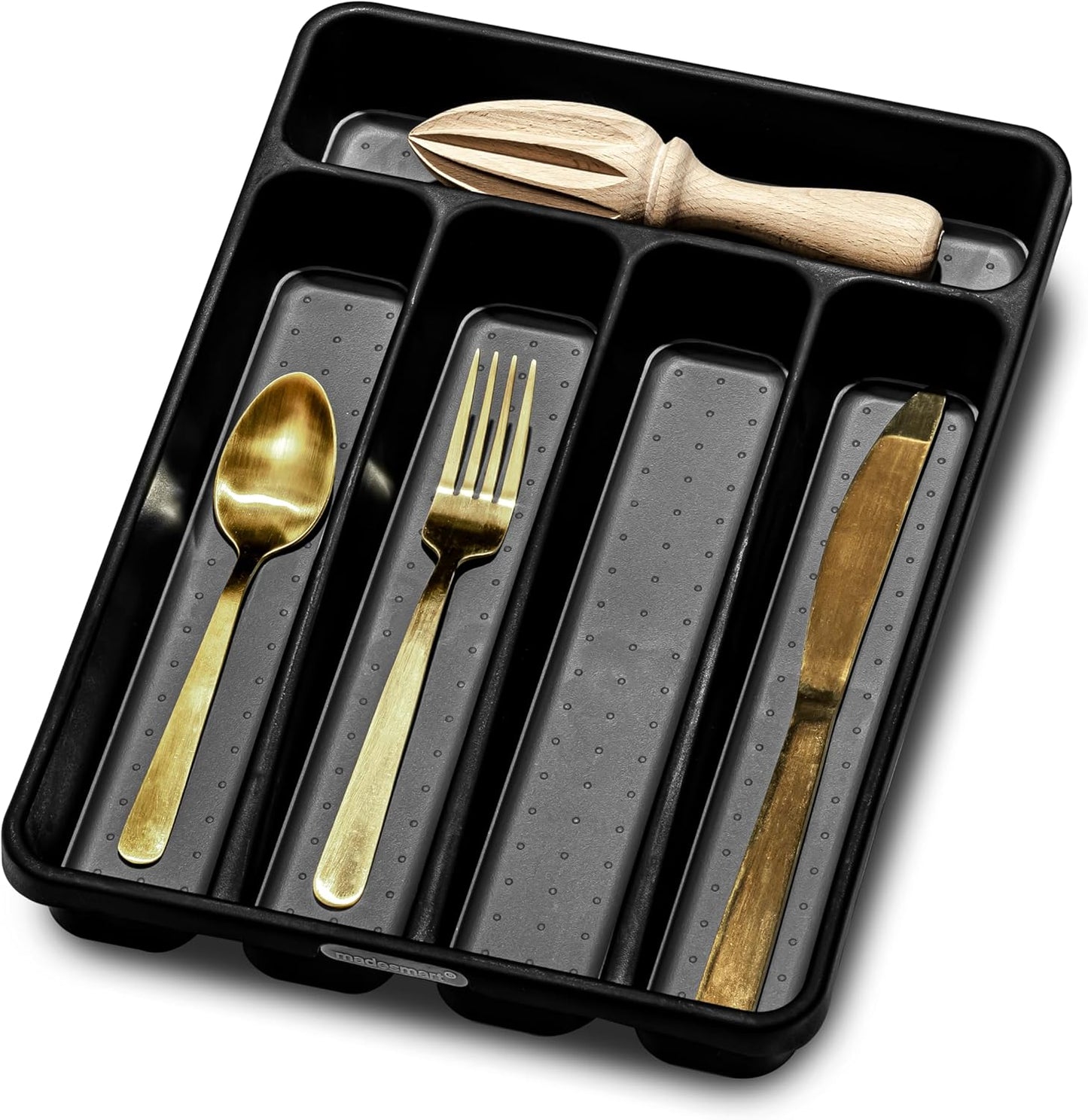 madesmart Premium Antimicrobial Classic Mini Silverware Tray, Soft Grip Non-Slip Kitchen Drawer Organizer, 5