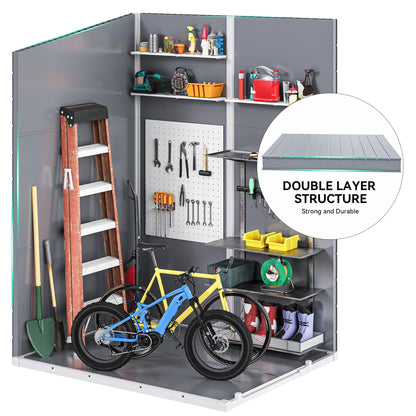DWVO 5x4 FT Outdoor Storage Shed with Floor, All-Weather Resin Storage Shed with Lockable Door & Window, Waterproof Plastic Tool Storage for Garden, Backyard, Patio, Lawn, Gray