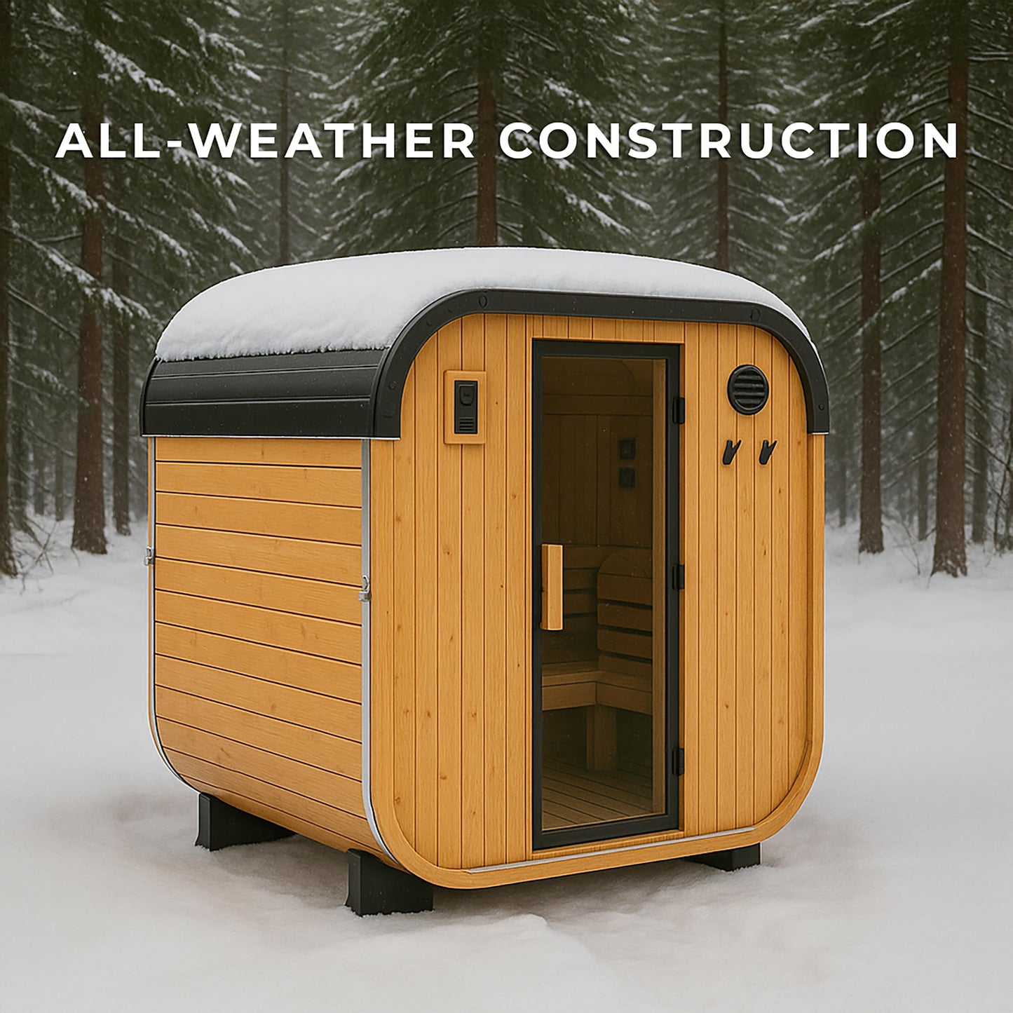 Backyard Discovery Lennon 2-4 Person Traditional Cedar Outdoor Cube Sauna with Electric Sauna Heater, Glass Door, Sauna Rocks, Dry Heat, Steam Sauna, LED Lights, Wi-Fi Control, Sauna Accessories