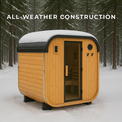 Backyard Discovery Lennon 2-4 Person Traditional Cedar Outdoor Cube Sauna with Electric Sauna Heater, Glass Door, Sauna Rocks, Dry Heat, Steam Sauna, LED Lights, Wi-Fi Control, Sauna Accessories