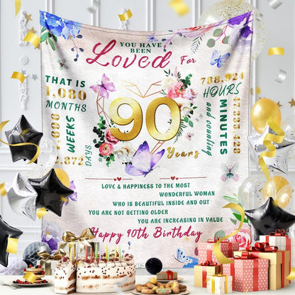 90th Birthday Gifts for Women, 90 Year Old Birthday Gifts for Women, Best Gift for 90 Year Old Woman Throw Blanket 50"x60", 1936 Bday Gift Ideas for Woman, Happy 90th Bday Decorations for Female