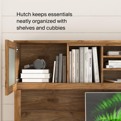 Bush Home 72-Inch Desk Hutch, Office Storage Organizer with Shelves, Cubbies and Frosted Glass Doors for Computer Desk, Home Office Furniture, Somerset Collection, Fresh Walnut