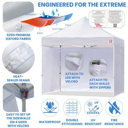 Tradesparker Pop Up Tent,Commercial Movable Canopy with ApexCore LED&Rugged Casters-Instant Easy Setup Shelter Canopies with Weight Bags&Stakes for Outdoor Events(10x15, with 4 Sidewalls, White)