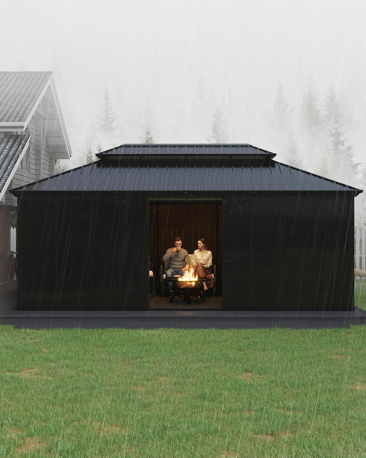 12x20 ft Hardtop Gazebo Sunroom with Sliding Doors, Heavy-Duty All-Aluminum Frame, Weatherproof Screen Room for Backyard Patio Deck