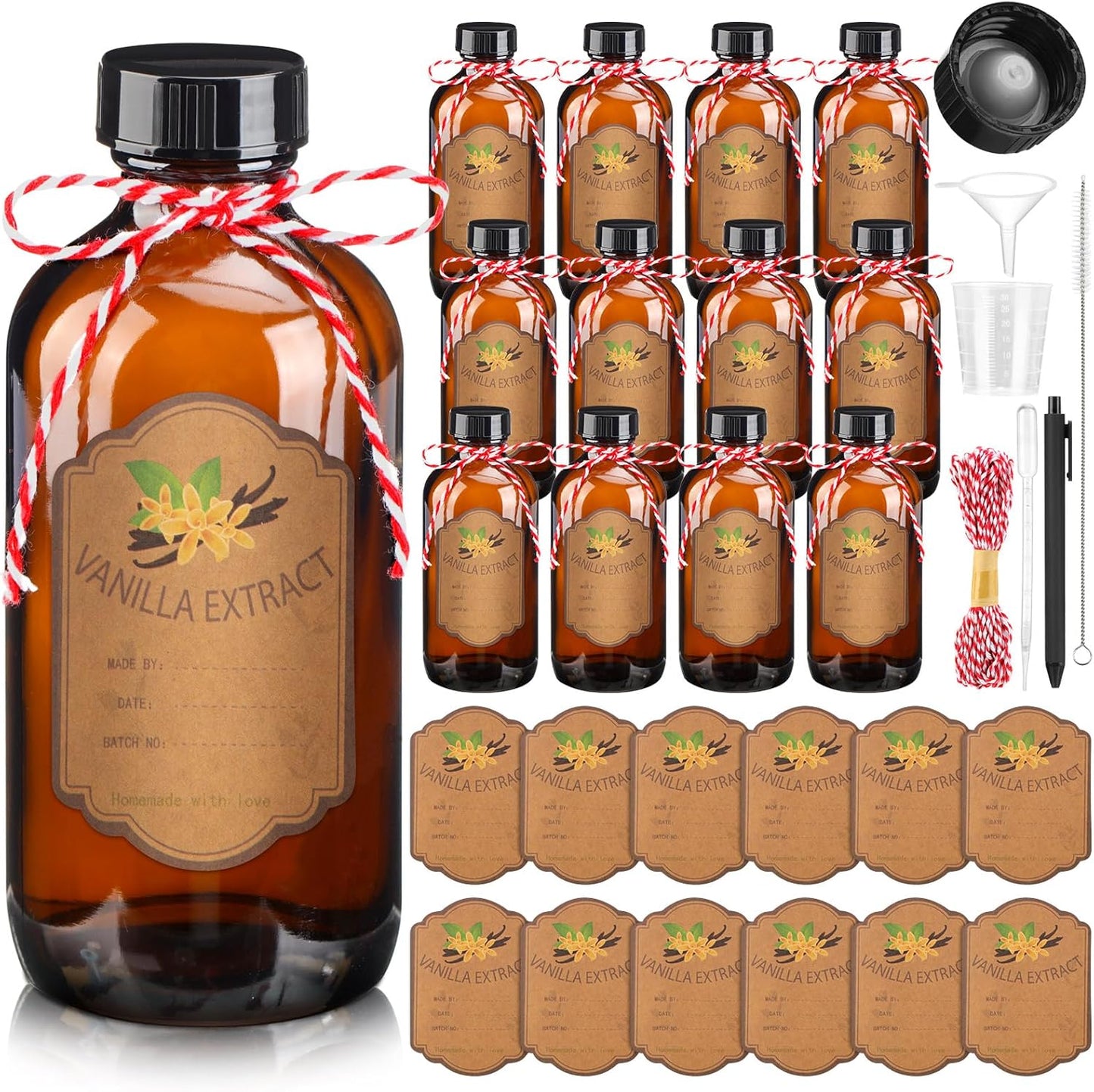 12 Pack 8 oz (8 oz) ProSuites Amber Vanilla Extract Bottles Vanilla Glass Bottles for Vanilla Extract Homemade Amber